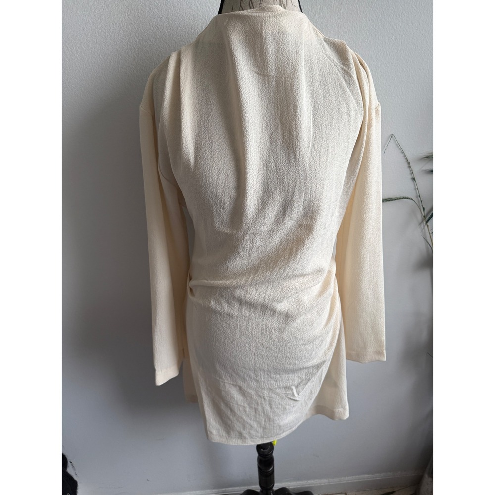 H M Cream‎ Textured Ruched Long Sleeve Mini Dress Size M
